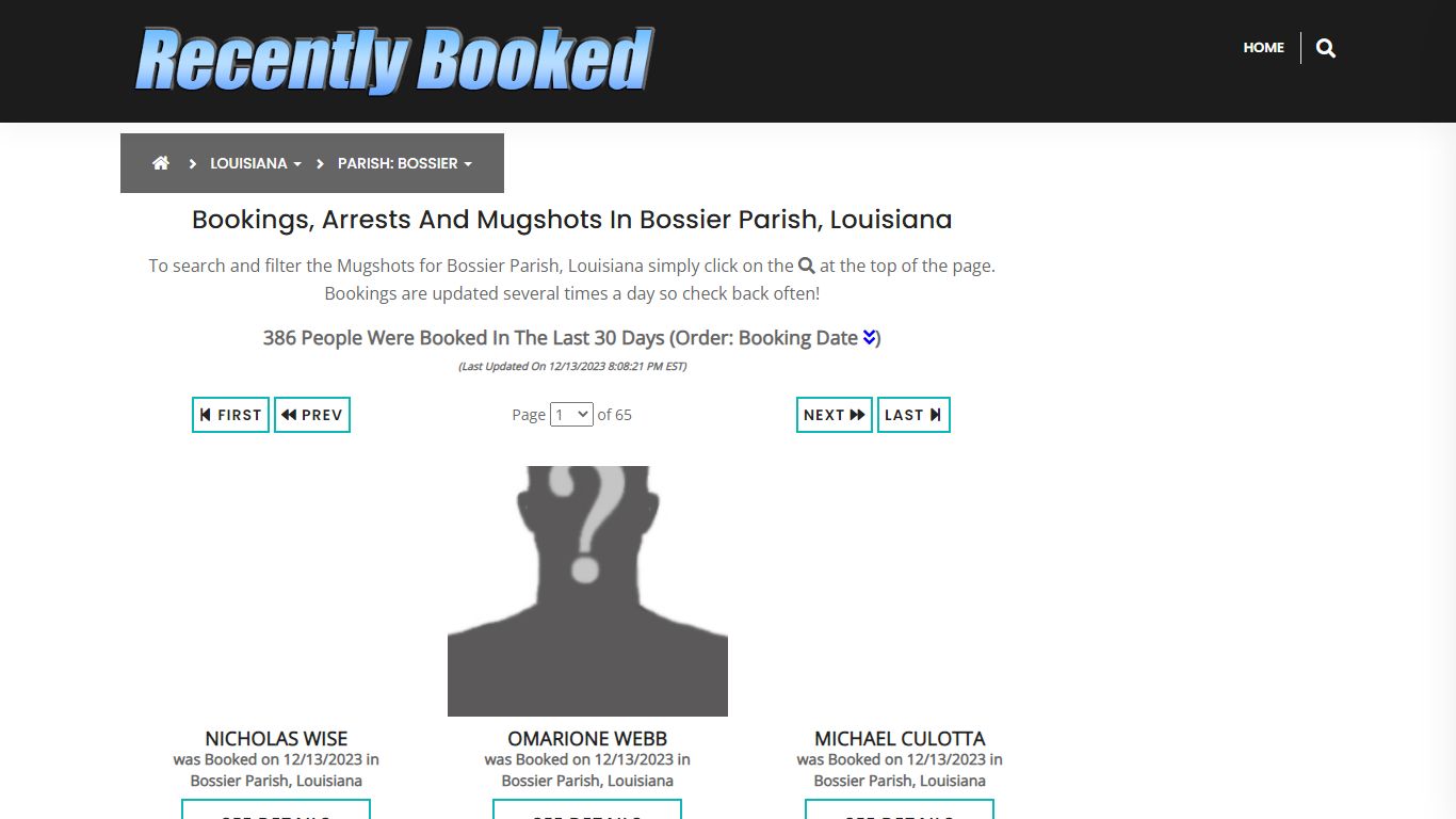 Bookings, Arrests and Mugshots in Bossier Parish, Louisiana