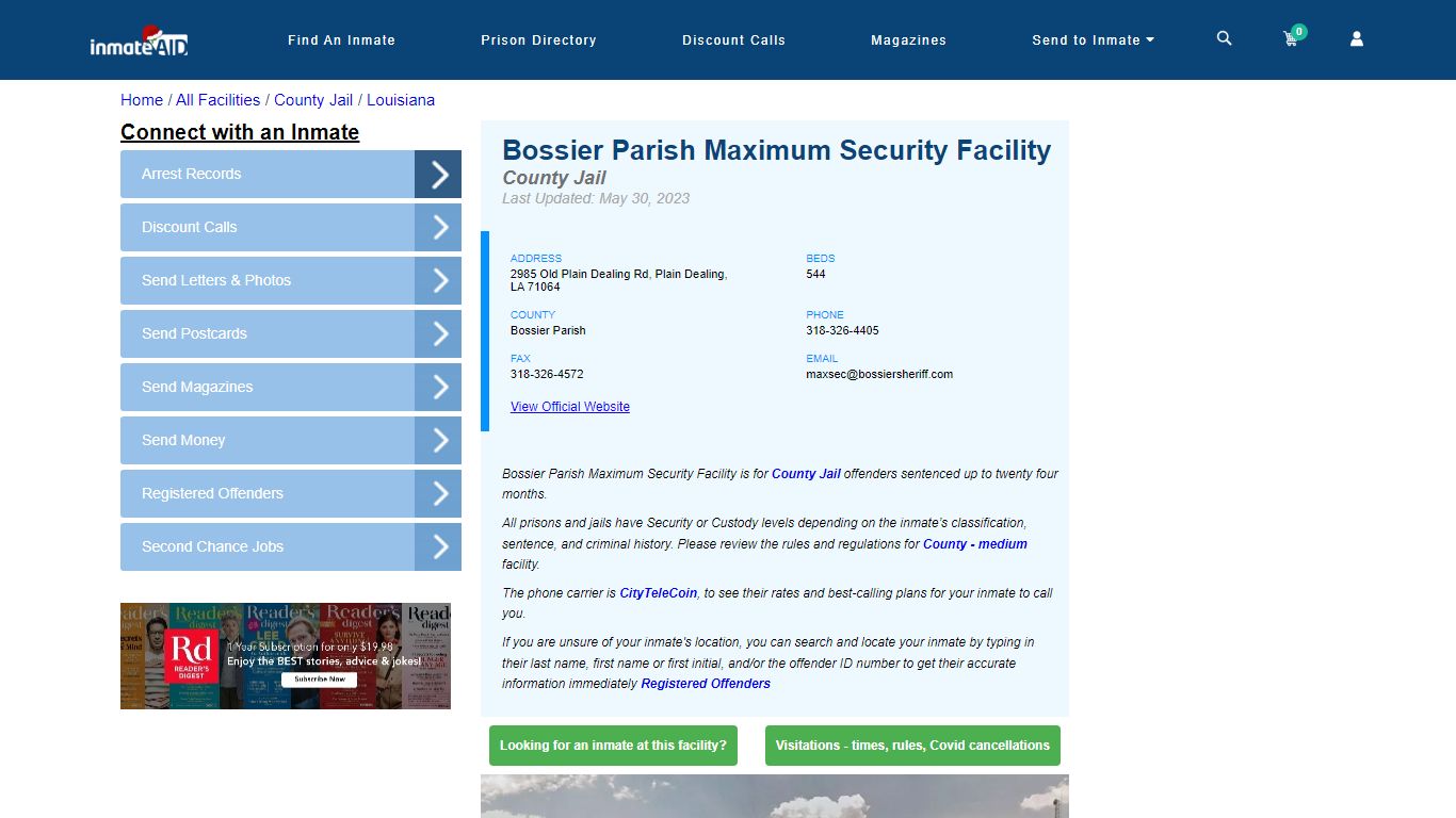 Bossier Parish Maximum Security Facility - Inmate Locator - Plain ...